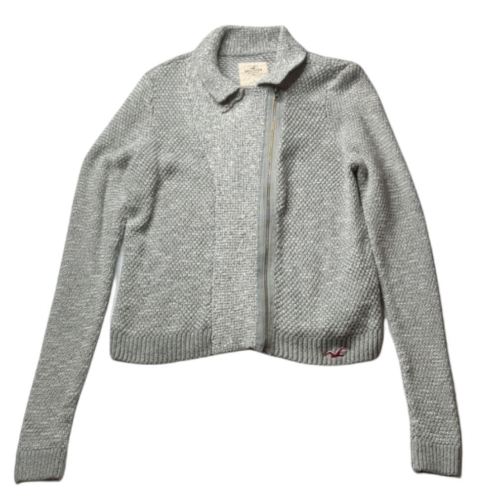 Hollister Women’s Zip Moto Gray Knit Sweater Cardigan  SZ L